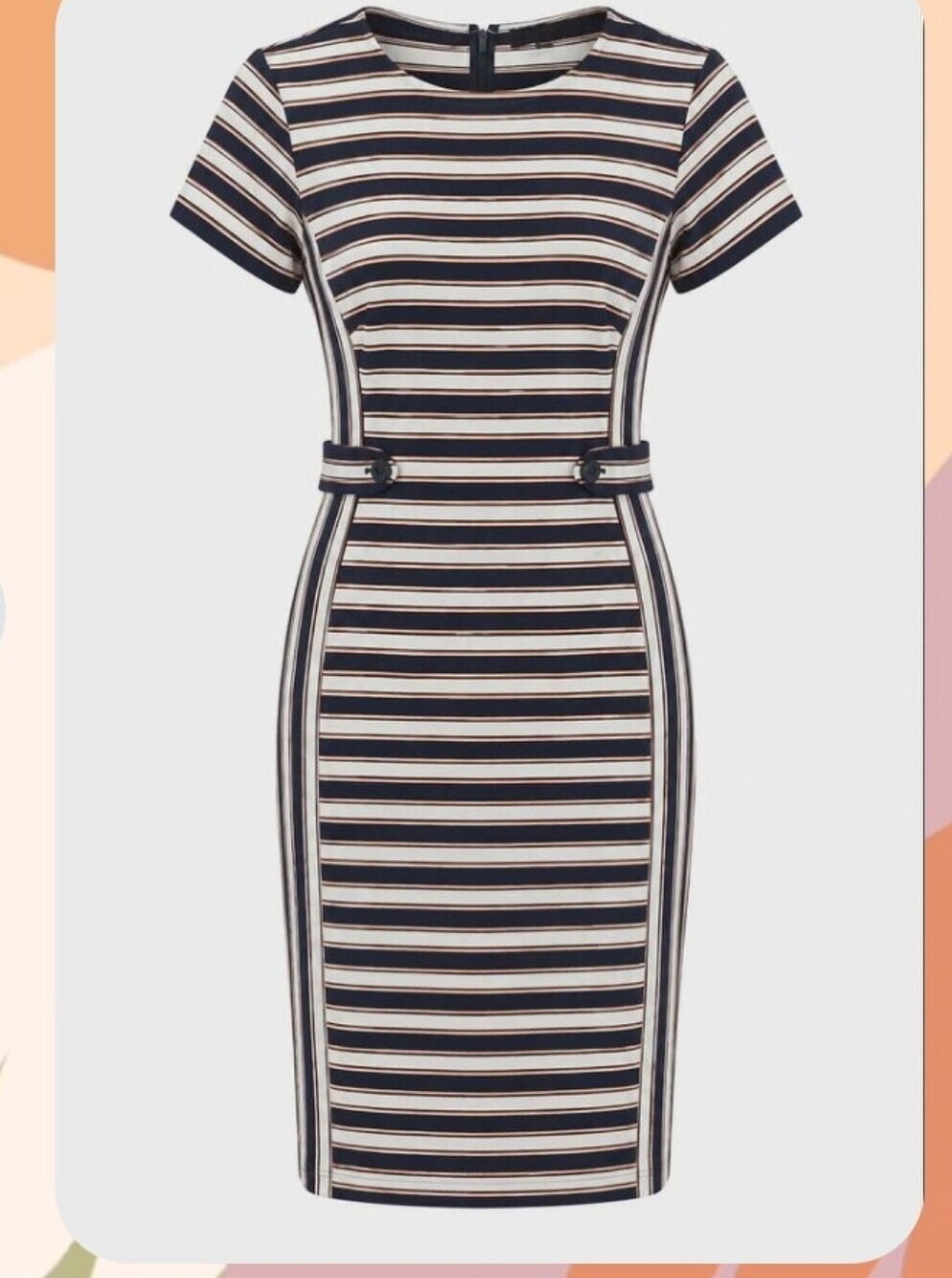 Banana Republic Navy, White & Tan Striped Short Sleeve Midi Sheath Dress 10